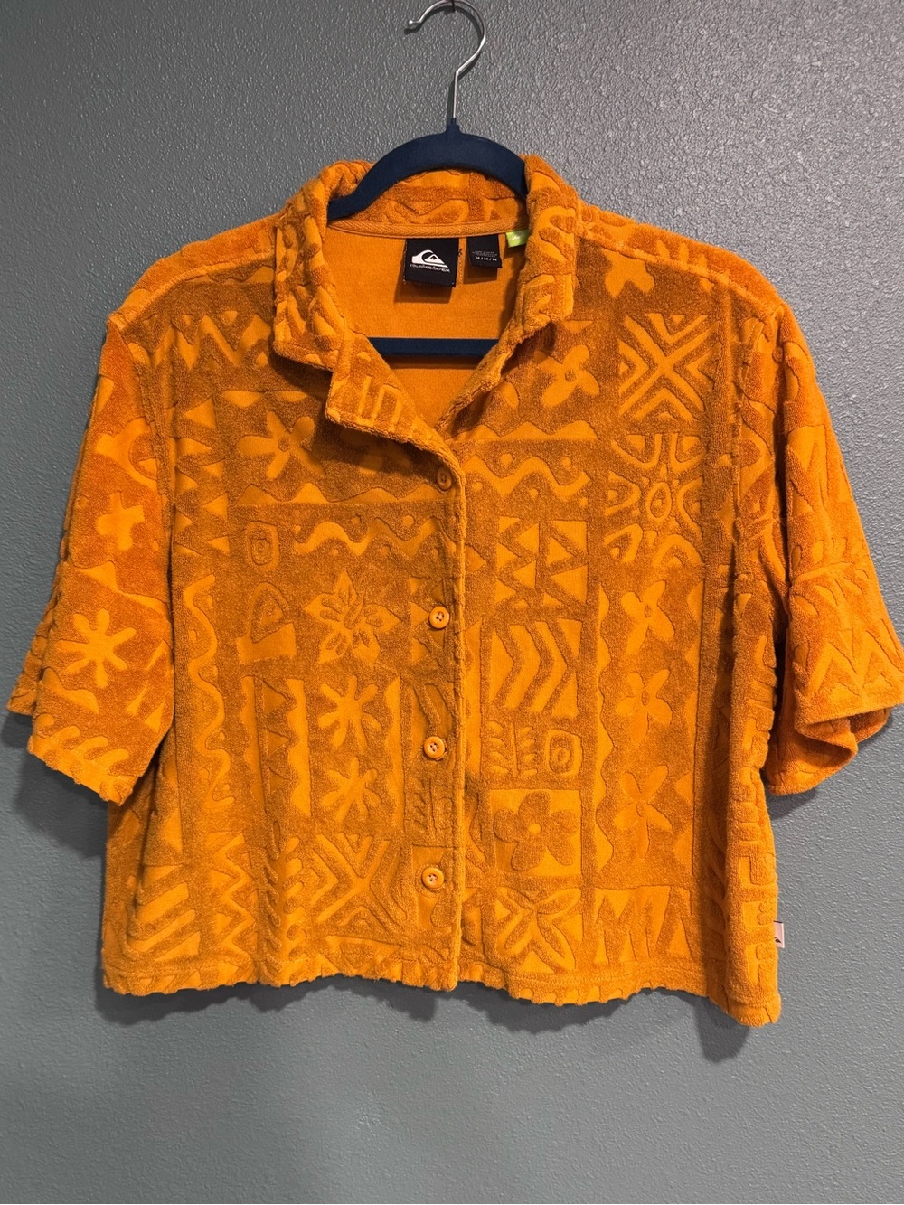 HTF Quiksilver Textured Tribal Button Up Surf Boho Top Medium